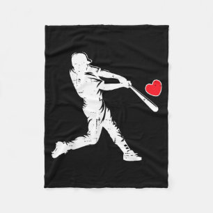 Valentines Day Baseball Batter Silhouette Heart Me Fleece Blanket