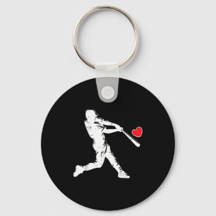 Valentines Day Baseball Batter Silhouette Heart Me Keychain