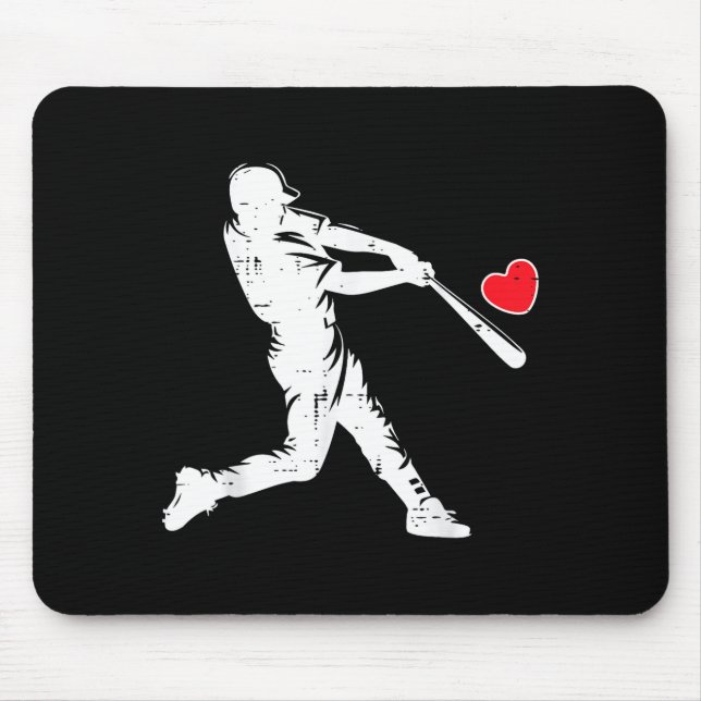 Valentines Day Baseball Batter Silhouette Heart Me Mouse Pad (Front)
