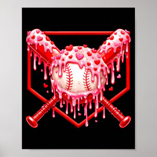 Valentines Day Baseball Boys Ice Cream Drip Heart Poster