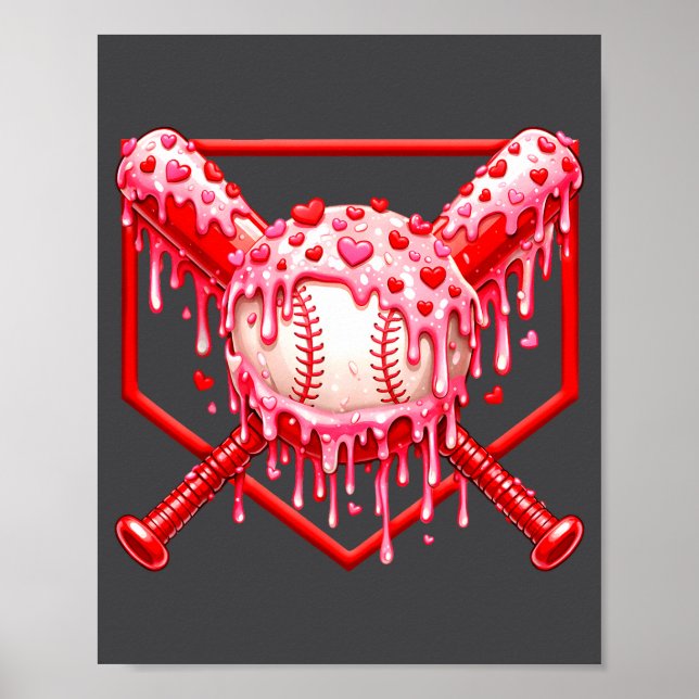 Valentines Day Baseball Boys Ice Cream Drip Heart  Poster (Front)
