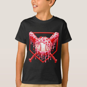 Valentines Day Baseball Boys Ice Cream Drip Heart T-Shirt