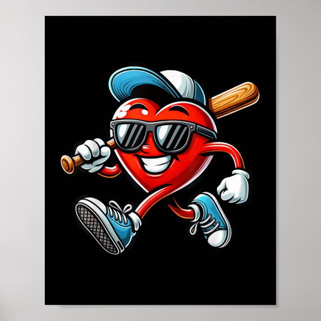 Valentines Day Baseball Boys Kids Funny  Poster (Front)
