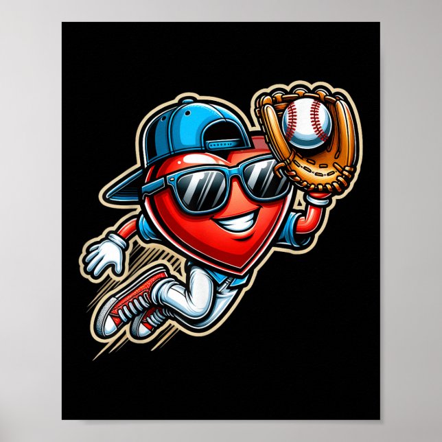 Valentines Day Baseball Boys Kids Funny  Poster (Front)