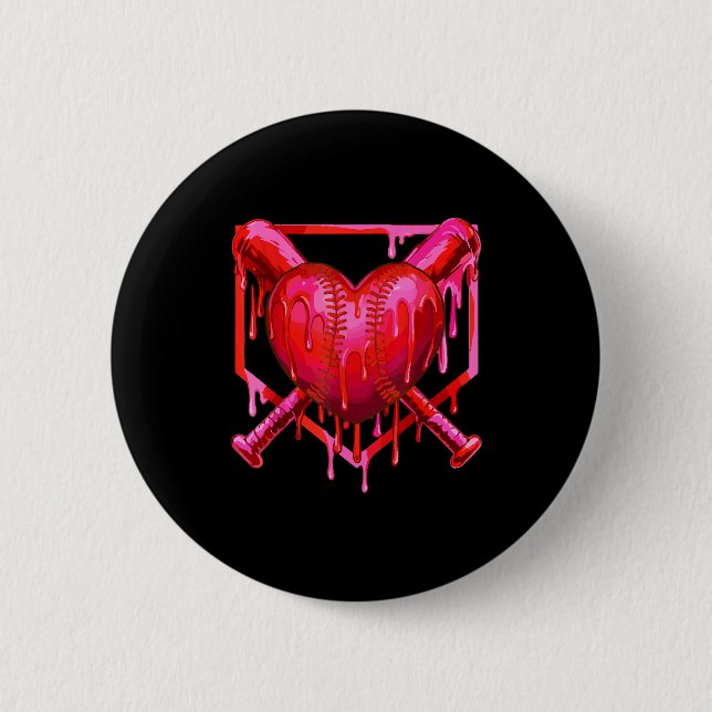 Valentines Day Baseball Funny Red Heart Dab Boys G Button (Front)