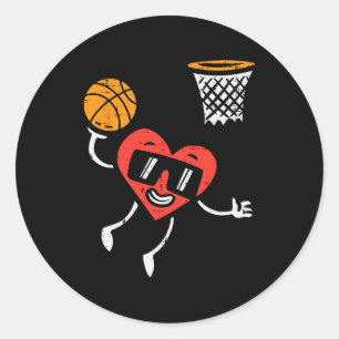 Valentines Day Basketball Cute Sports Men Boys Kid Classic Round Sticker