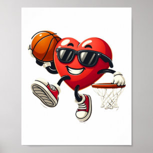 Valentines Day Basketball Dunking Sports Men Boys Poster