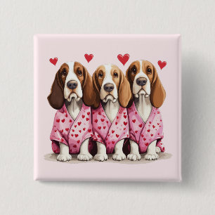 Valentines Day Basset Hound Dogs Button