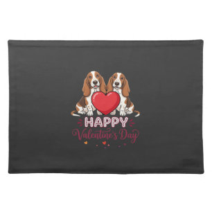 Valentine's Day Basset Hound Floral Dog Cloth Placemat