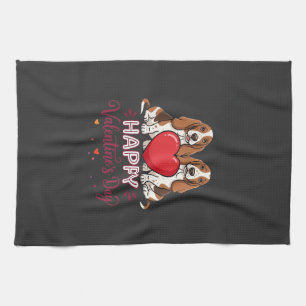 Valentine's Day Basset Hound Floral Dog Kitchen Towel