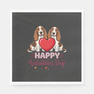 Valentine's Day Basset Hound Floral Dog Napkins