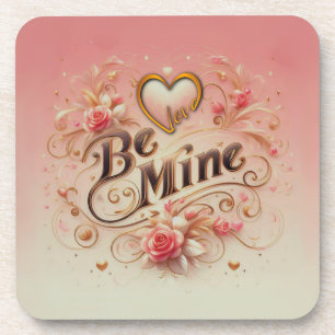 Valentine's Day Be Mine Design with Heart, Quote Beverage Coaster
