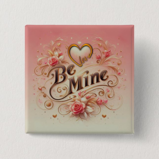 Valentine's Day Be Mine Design with Heart, Quote Button (Front)