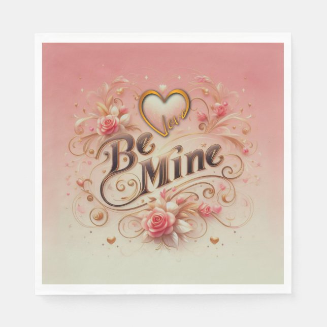 Valentine's Day Be Mine Design with Heart, Quote Napkins (Front)