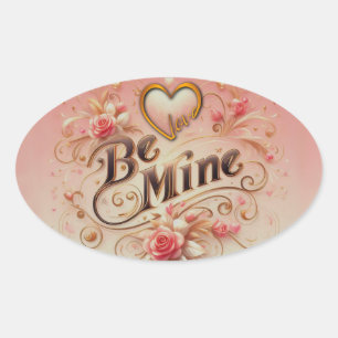 Valentine's Day Be Mine Design with Heart, Quote Oval Sticker