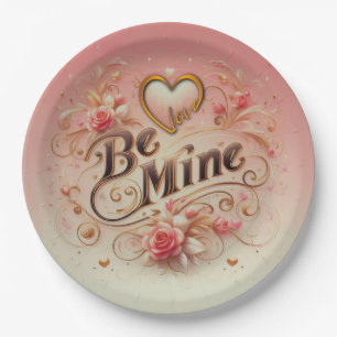 Valentine's Day Be Mine Design with Heart, Quote Paper Plates