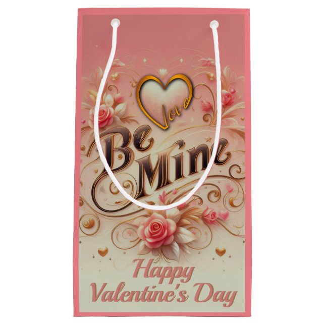 Valentine's Day Be Mine Design with Heart, Quote Small Gift Bag (Front)