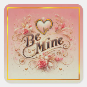 Valentine's Day Be Mine Design with Heart, Quote Square Sticker