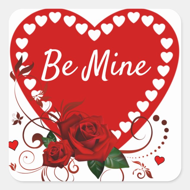 Valentine's Day Be Mine Heart Favor Square Sticker (Front)