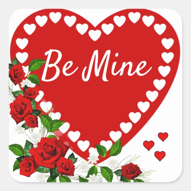 Valentine's Day Be Mine Heart Favor Square Sticker (Front)