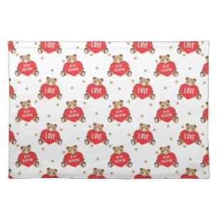 Valentines Day Be My Valentine Hearts & Teddy Bear Cloth Placemat