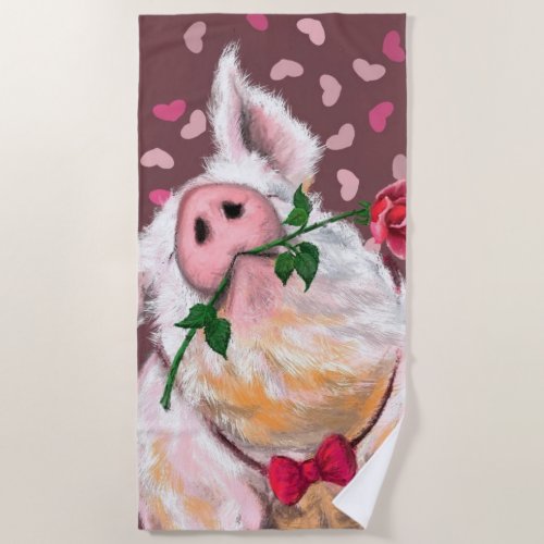 Valentines Day Beach Towel Gift Gentleman Pig