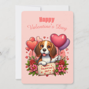 Valentine's Day - Beagle 3 -  Holiday Card