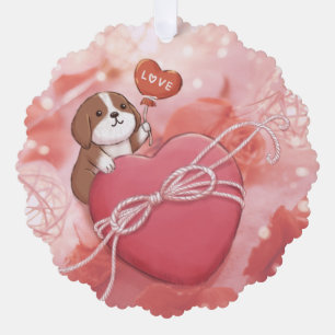 Valentine's Day: Beagle, Heart & Lights Ornament Card