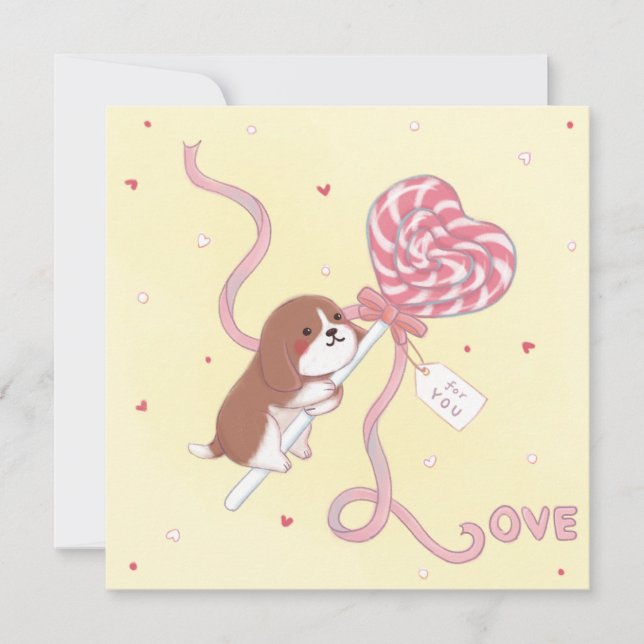 Valentine's Day: Beagle & Lollipop Holiday Card (Front)