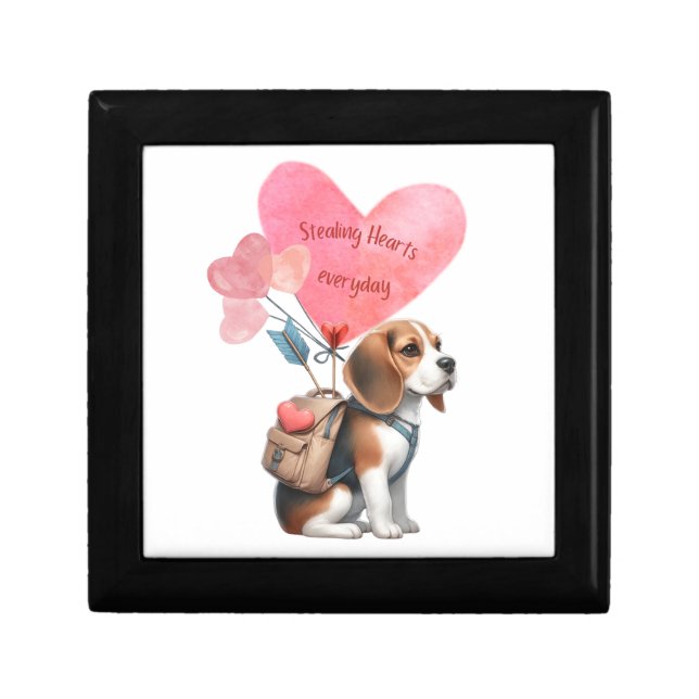 Valentine's Day Beagle Puppy Jewelry Keepsake Box (Front)