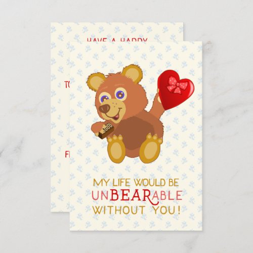 Valentines Day Bear Funny Kids School Classroom Card