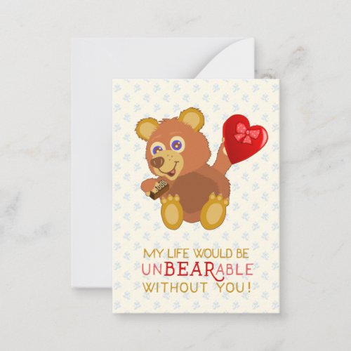 Valentines Day Bear Funny Kids School Classroom Note Card