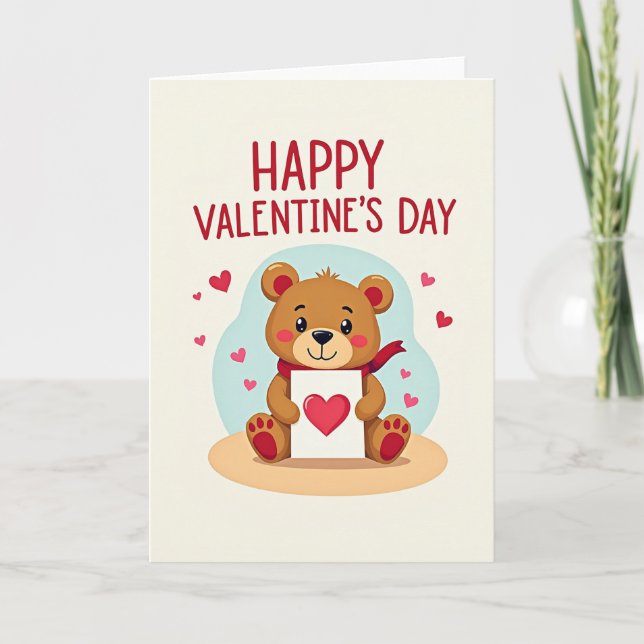 Valentines Day Bear Heart Pattern Card (Front)