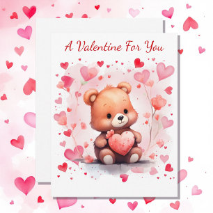 Valentine's Day Bear Hearts For Classroom Friends Holiday Card
