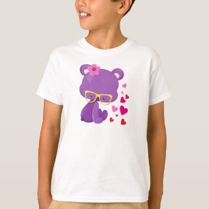 Valentine's Day Bear, Purple Bear, Glasses, Hearts T-Shirt