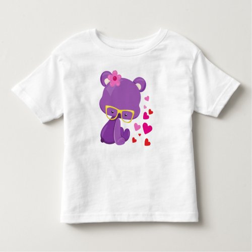 Valentines Day Bear Purple Bear Glasses Hearts Toddler T_shirt