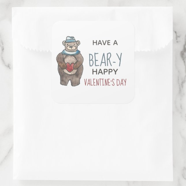 Valentine's Day Bear Square Sticker (Bag)