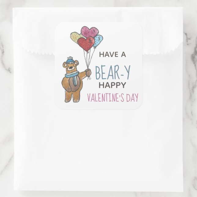 Valentine's Day Bear Square Sticker (Bag)