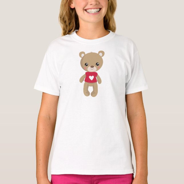 Valentine's Day Bear, Teddy Bear, Love, Hearts T-Shirt (Front)