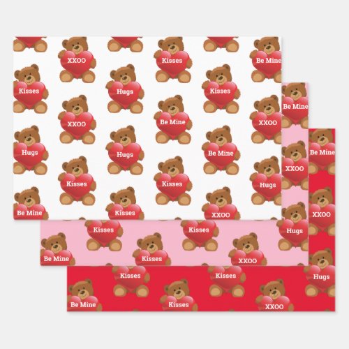 Valentines Day Bears Hearts Add Your Words Gift Wrapping Paper Sheets