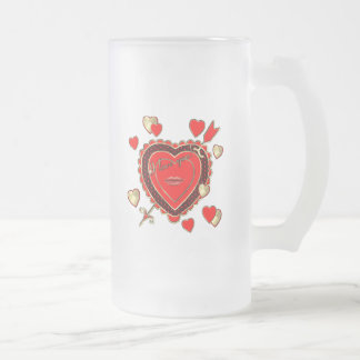 Valentine's Day Beautiful Hearts and Arrow Frosted Glass Beer Mug