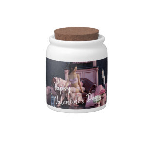 Valentine's Day Beauty in Lingerie on the Couch Candy Jar