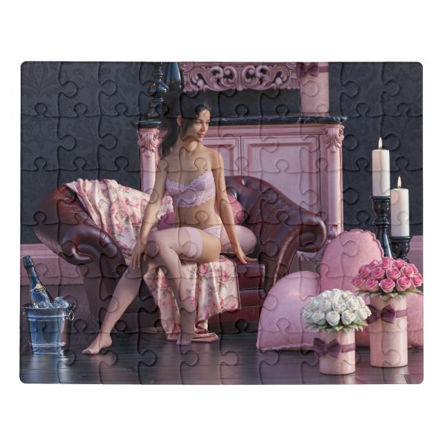 Valentine's Day Beauty in Lingerie on the Couch Jigsaw Puzzle (Puzzle Horizontal)