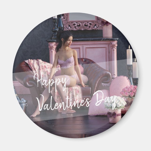 Valentine's Day Beauty in Lingerie on the Couch Magnet (Front)