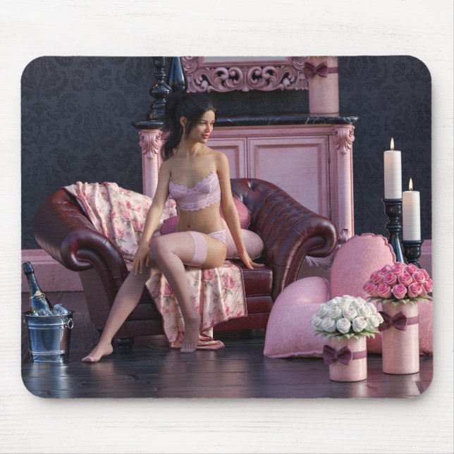 Valentine's Day Beauty in Lingerie on the Couch Mouse Pad (Front)