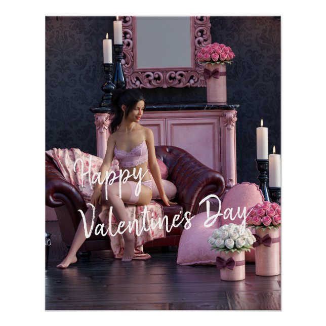 Valentine's Day Beauty in Lingerie on the Couch Poster (Front)