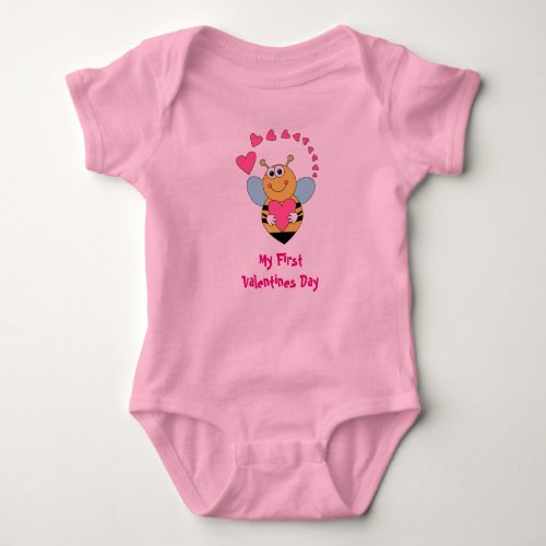 Valentines Day Bee and Hearts Babys First Baby Bodysuit