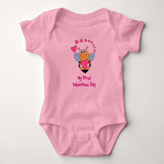 Valentine's Day Bee and Hearts (Baby's First) Baby Bodysuit (Front)