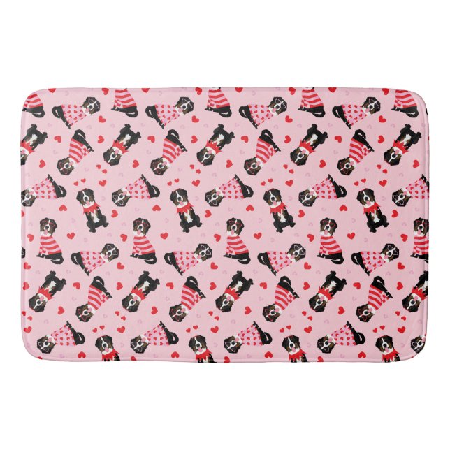 Valentines Day Bernese Mountain Dogs Bath Mat (Front)
