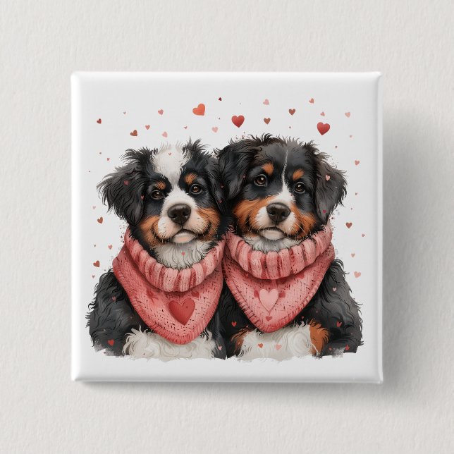 Valentines Day Bernese Mountain Dogs Button (Front)
